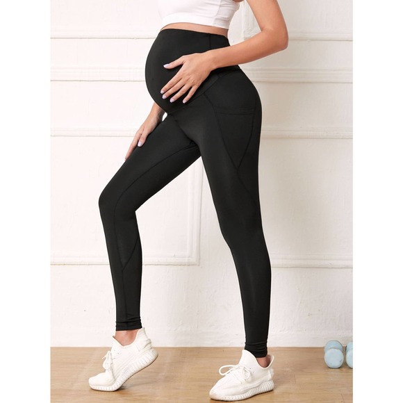 Maternity Solid Wide Waistband Leggings black - Picture 2 of 3